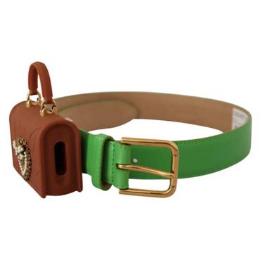 이스퀘어 4841484 Dolce  Gabbana Chic Emerald Leather Belt with Engraved Womens Buckle