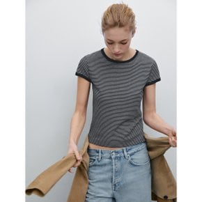 콘트라스트 리브드 스트라이프 코튼 티셔츠 06205545400