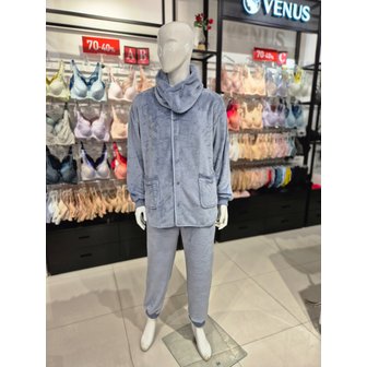 비너스 [시흥점] S 비너스) 따수미 극세사 솔리드 남성 홈웨어 셋트 + 목도리 VEP388MS-BU