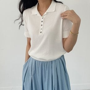 리안 여성 셔츠 카라 여름 반팔 단추 소매 트임 니트 티셔츠