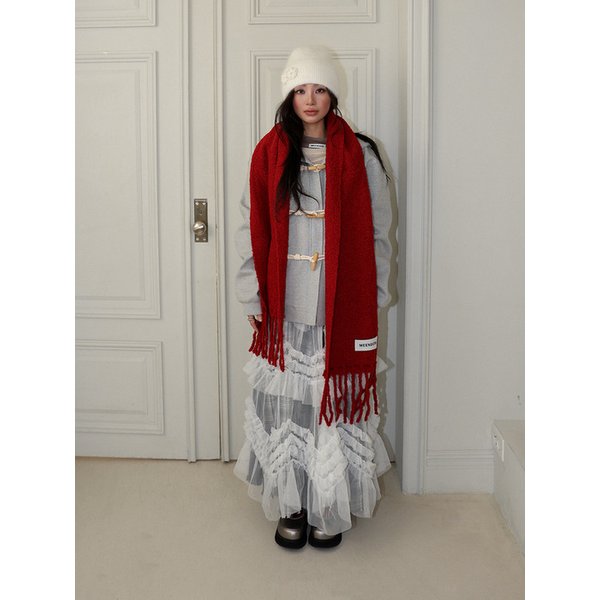 BOUCLE STITCH LONG MUFFLER - RED