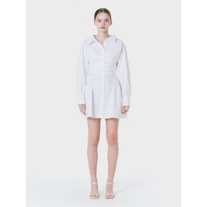 VOLUME SHIRRING SHIRT DRESS WHITE MBCSOP002WH