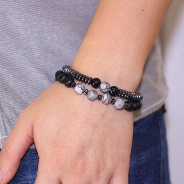 마노 팔찌 흑석 2p세트 원석 패션 (WB14303)