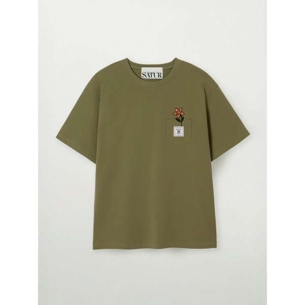 플라워 포켓 반팔 티셔츠_카키