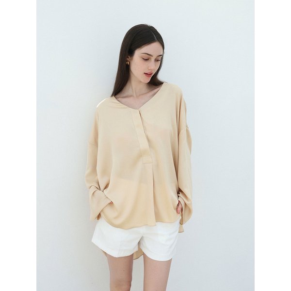 Aura satin loose blouse - BEIGE
