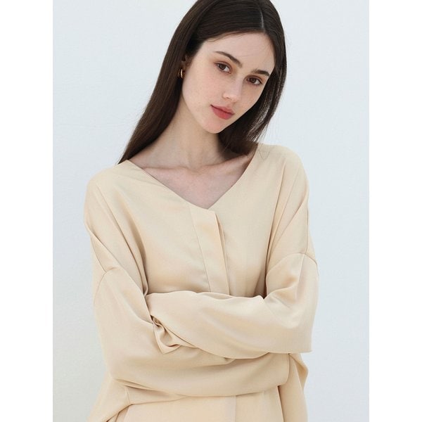 Aura satin loose blouse - BEIGE