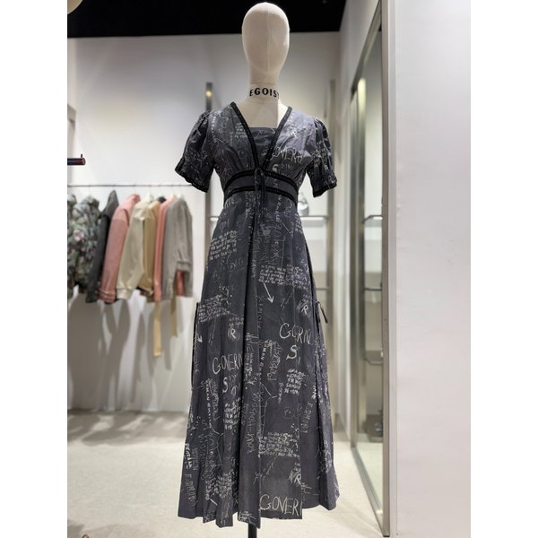 [여주점] 테이프 믹스 브이넥 소매 볼륨 원피스 ER2WO361