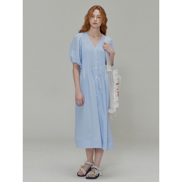 Linen Pleated Dress_Blue
