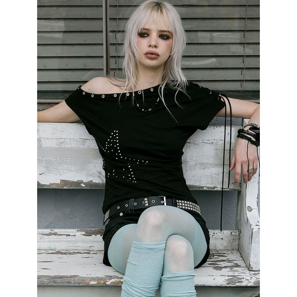 One Shoulder Lace Up Top (BLACK)