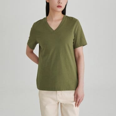 JAJU 25 S/S 신상품  JAJU  여 스마트 코튼 V넥 티셔츠   J115201108