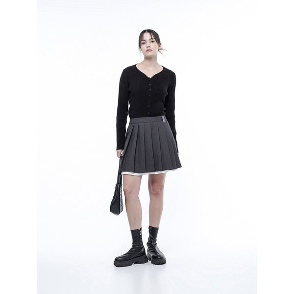 레이어드 플리츠 미니스커트 차콜/W251SK02CH