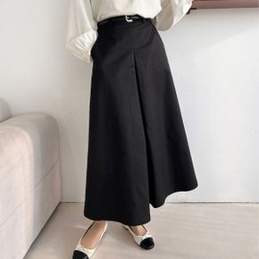 세미 정장 A라인 절개 뒷밴딩 코튼 면 스프링 롱 스커트_P383425145