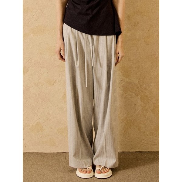 Drawstring Wide Pants Grey Stripe