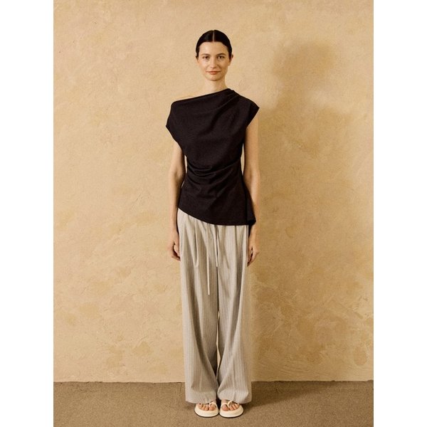 Drawstring Wide Pants Grey Stripe