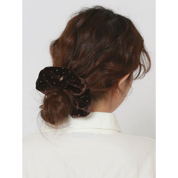 Gold Dot Velvet Volume Scrunchie [Brown]