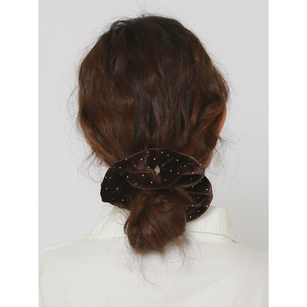 Gold Dot Velvet Volume Scrunchie [Brown]