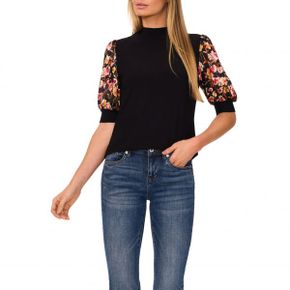 4879340 CeCe Floral Puff Sleeve Mock Neck Top