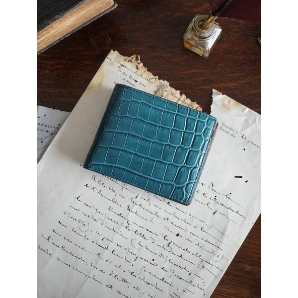 Glossy 악어가죽 반지갑 코발트 블루