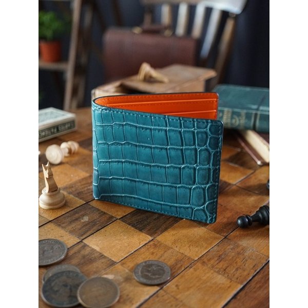 Glossy 악어가죽 반지갑 코발트 블루