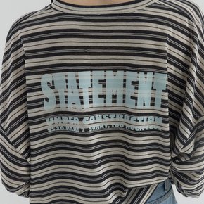 Cropped Stripe Loose Fit Collar Top_Black