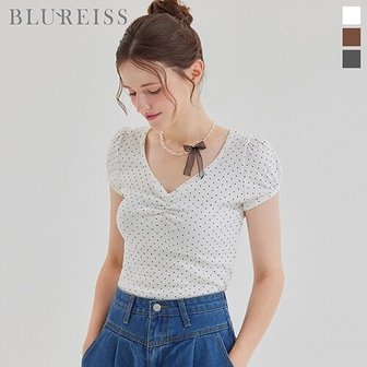 [블루레이스] 도트 셔링 캡퍼프 소매 티셔츠_B5M1TS1530