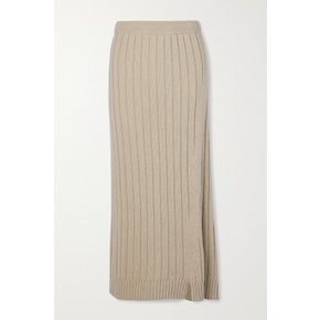 Dejan Asymmetric Ribbed Cashmere Midi Skirt 베이지