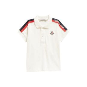 키즈 Moncler 키즈 로고 스트라이프 스트레치 피케 폴로셔츠 카라티 - 화이트 7241476