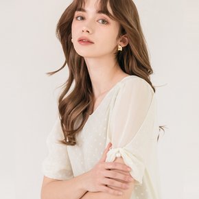 진주 슬리브 셔링 쉬폰 블라우스