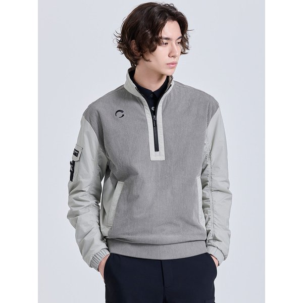 남성 스트레치 저지 약패딩 반집업 우븐탑 그레이