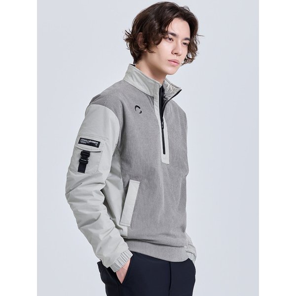 남성 스트레치 저지 약패딩 반집업 우븐탑 그레이