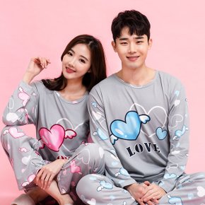 러빙하트 남성 여성 긴팔 상하잠옷 이지웨어 파자마 바지 사랑스러운 커플잠옷 러빙하트