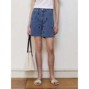 LOGO EMBROIDERY SHORT DENIM PANTS_MIDDLE BLUE