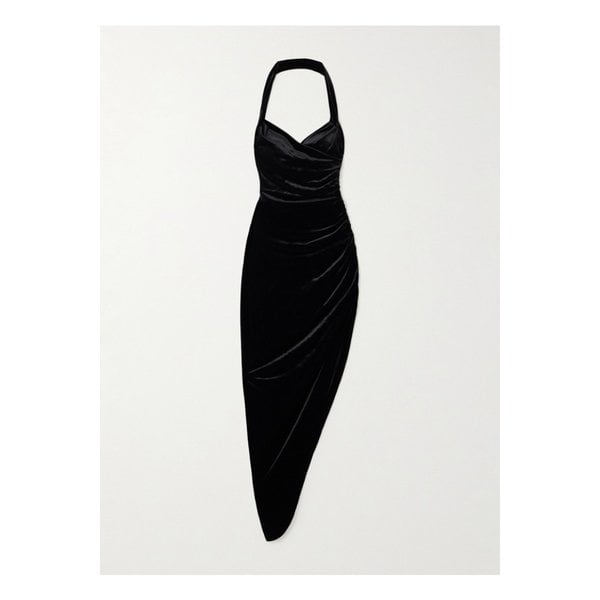 노마카말리 카일라 비대칭 주름 벨벳 홀터넥 가운 블랙 1647597356015605
