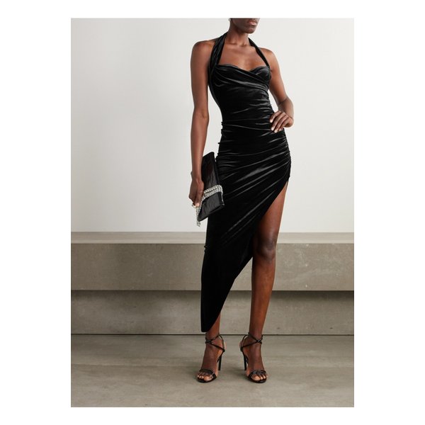 노마카말리 카일라 비대칭 주름 벨벳 홀터넥 가운 블랙 1647597356015605