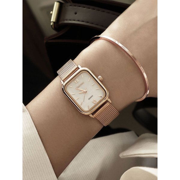 하버 메쉬 시계 화이트 로즈골드