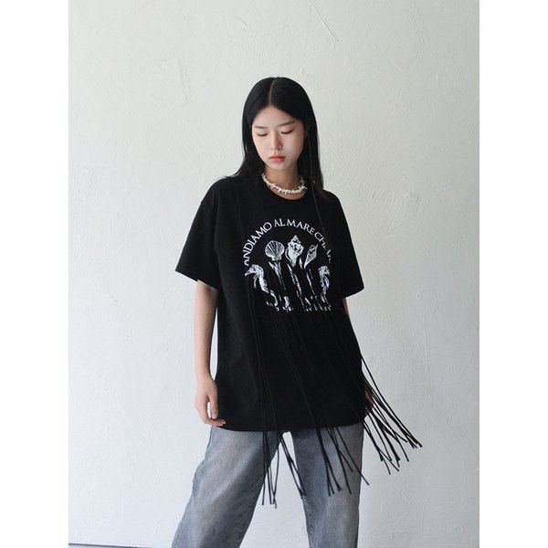 Fringe Printed Tshirt (BLACK)