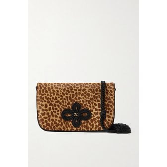 발렌티노 산 핀 태슬 코드 트림 레오파드 프린트 소가죽 클러치 46376663162985005