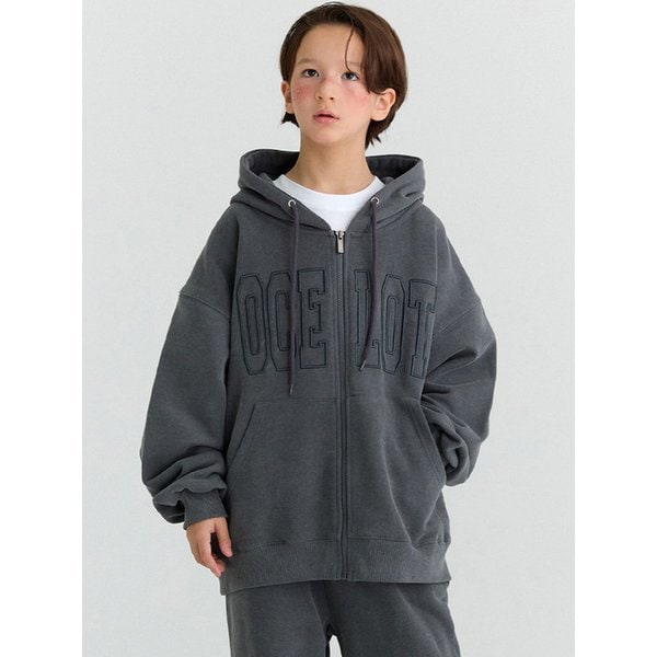 E17 기모 피그 스티치자수 집업 (차콜)