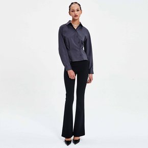 WAIST BUTTON CROPPED SHIRT DARK GREY