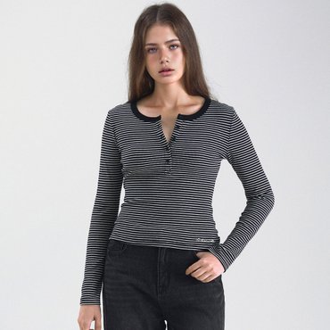 후아유 Ribbed Henry Neck T-shirt  WHLAF3822F
