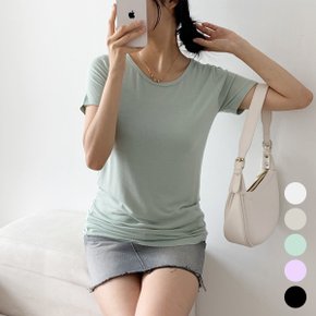 루안 레이온 찰랑 여성 라운드 티셔츠_P367340546