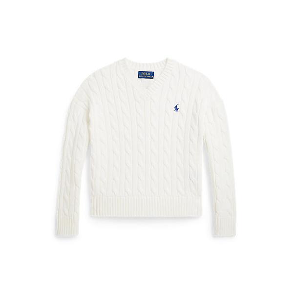 폴로 키즈 여아 2-6세 케이블 니트 코튼 브이넥 스웨터(CWPOSWER6820607100)