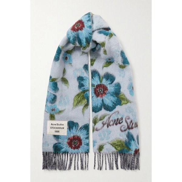 프린지 아플리케 플로럴 프린트 브러시드 울 블렌드 스카프 46376663162904425