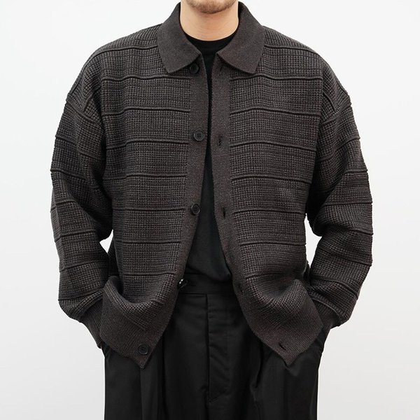 [옷자락] 남자 패턴 카라넥 세미오버핏 겨울 버튼 니트 가디건