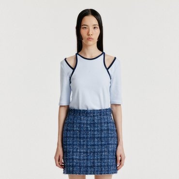 EENK YOUEL Half Sleeve Cutout Top - Sky Blue