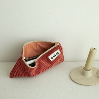 텐바이텐 ouior flat pencil case - corduroy brick red (topside zipper)