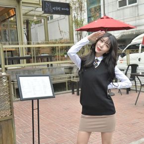 교복몰 보풀방지 블랙 롱조끼 여자  교복 학생복_P351874221