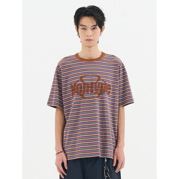 STRIPED LOGO GRAPHIC T-SHIRT (BROWN)