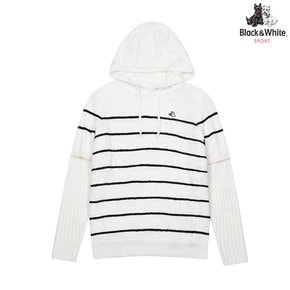 여성 겨울 스트라이프 반팔 워머 후드티 2622LXKR_WHITE