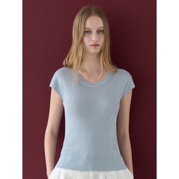 라운드 캡소매 니트 라이트 블루 amr2331